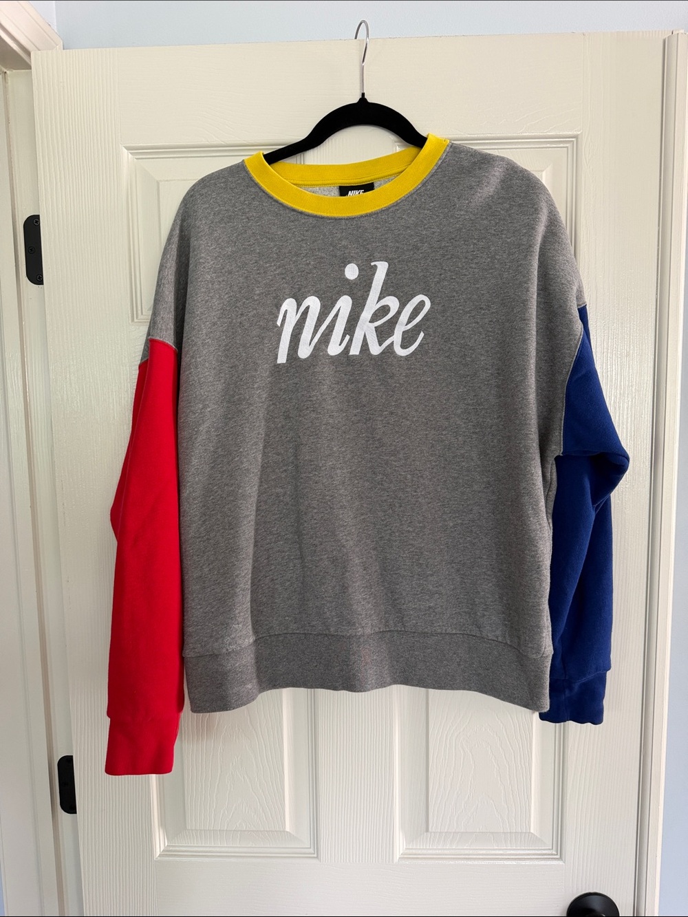 Nike Colorblock Crewneck Sweatshirt in Grey, Red, Blue & Yellow